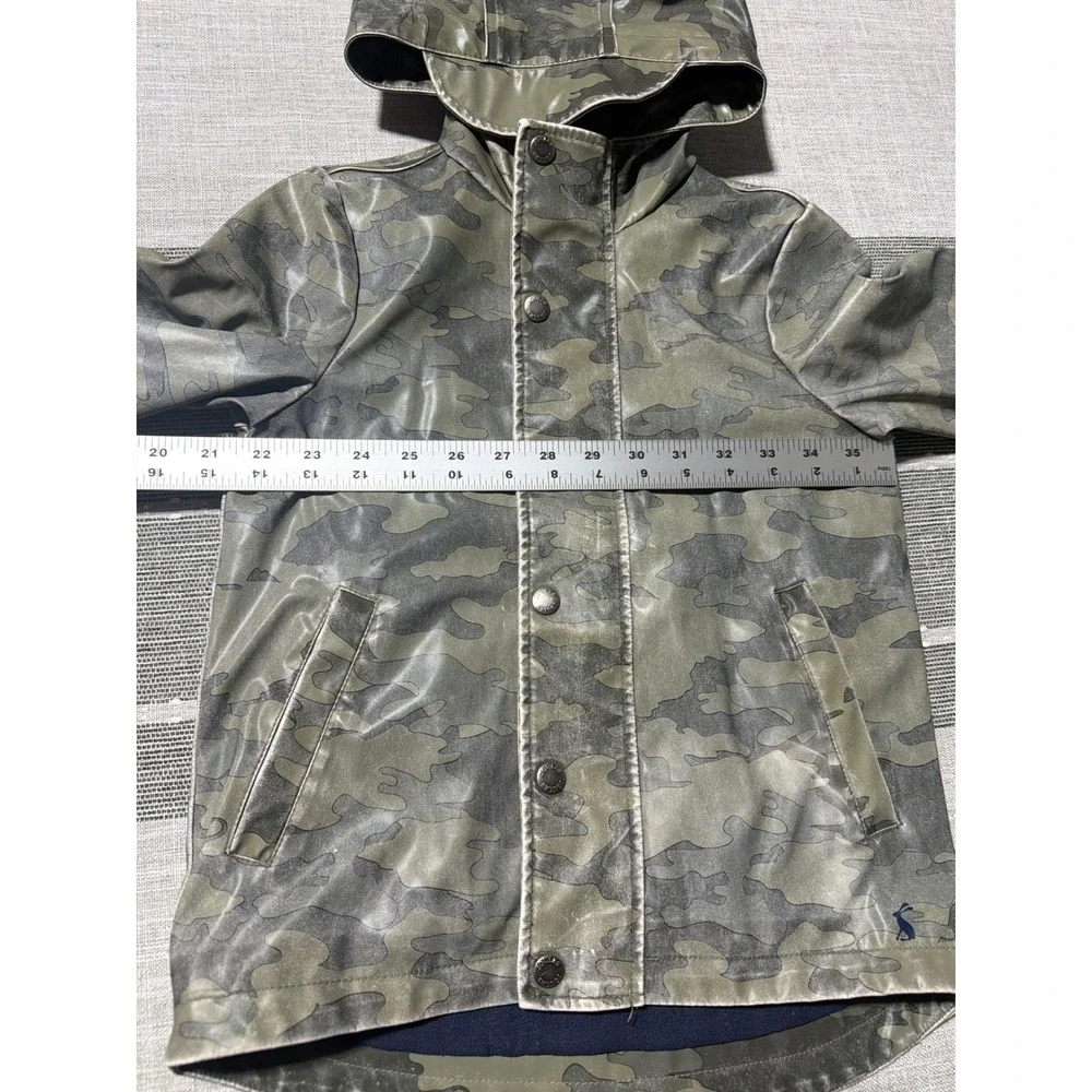 Joules Kids Camouflage Rain Jacket Green Camo Hooded Fleece Lined Coat Size 5
